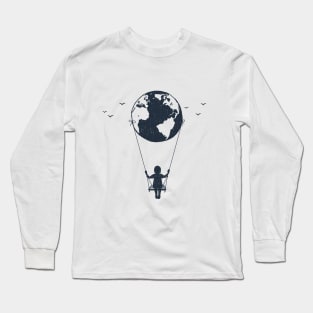 Earth, Girl On A Swing. Creative Illustration Long Sleeve T-Shirt